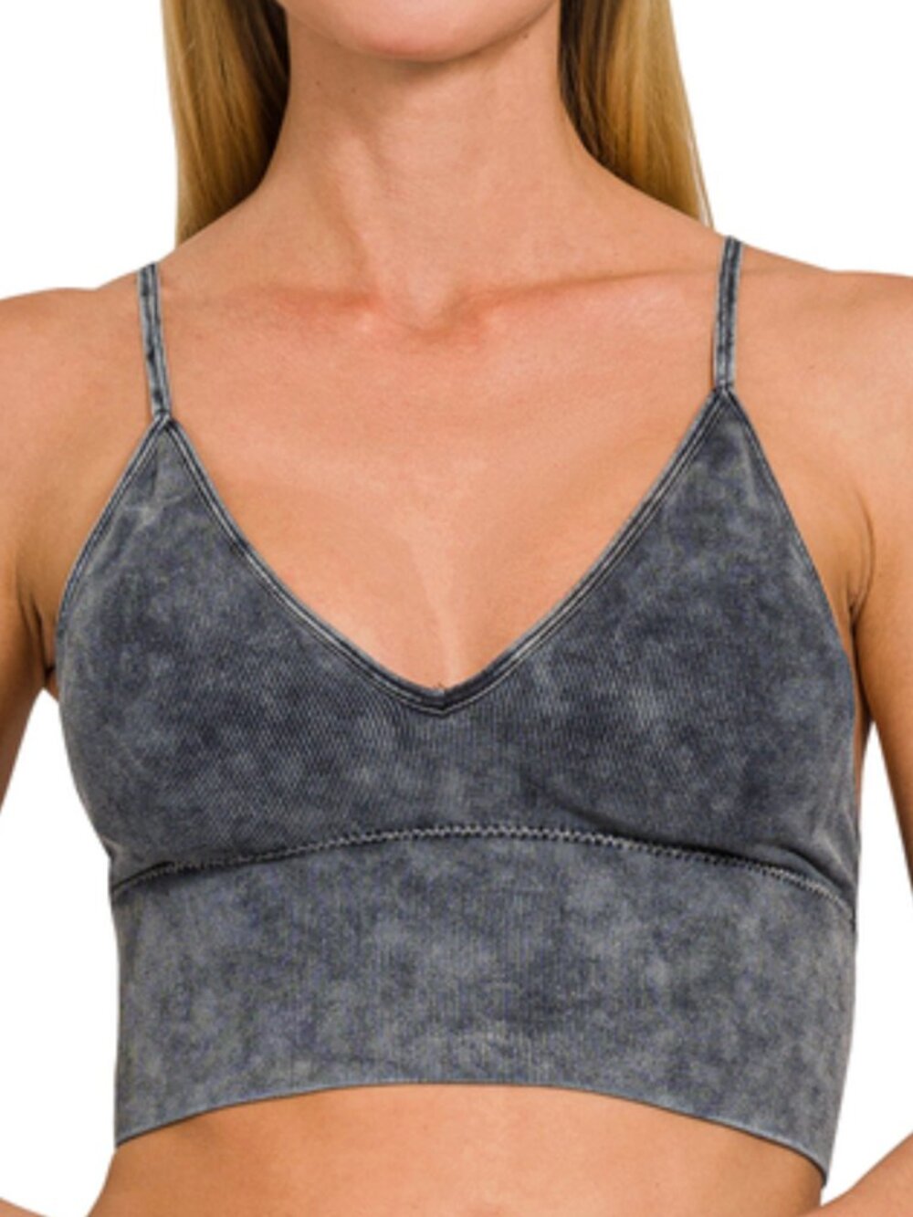 Washed Ribbed Seamless Bra Padded Tank Top in Ash Black